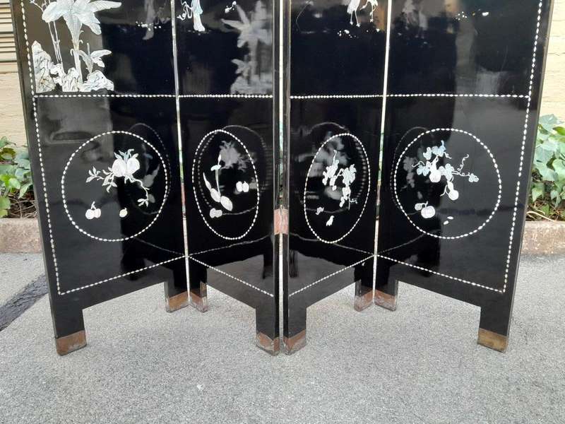 An Early 20th Century Chinese Floor Or Wall Screen With Inlaid Mother Of Pearl Figures On One Sid...