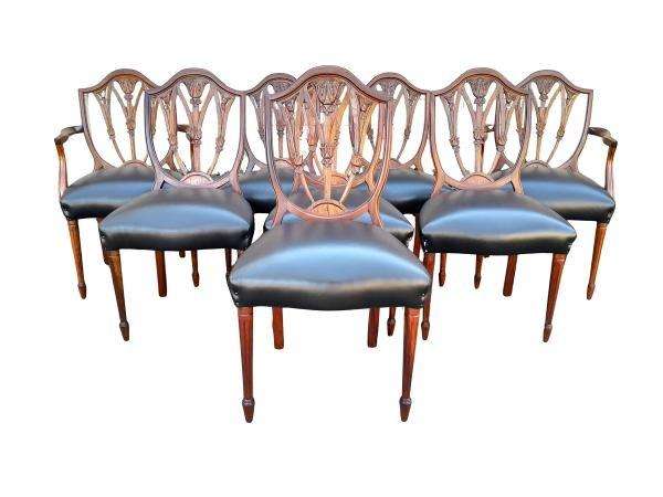 A 20th Century Set Of Eight Hepplewhite Style Dining Chairs With A Pair Of Armchairs / Carvers An...