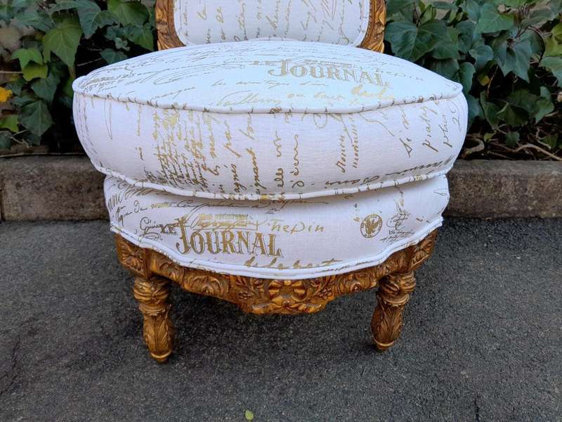 An Antique Early 20th Century French Pair Of Louis XV Style Heavily Carved Gilt Wood Slipper Chairs