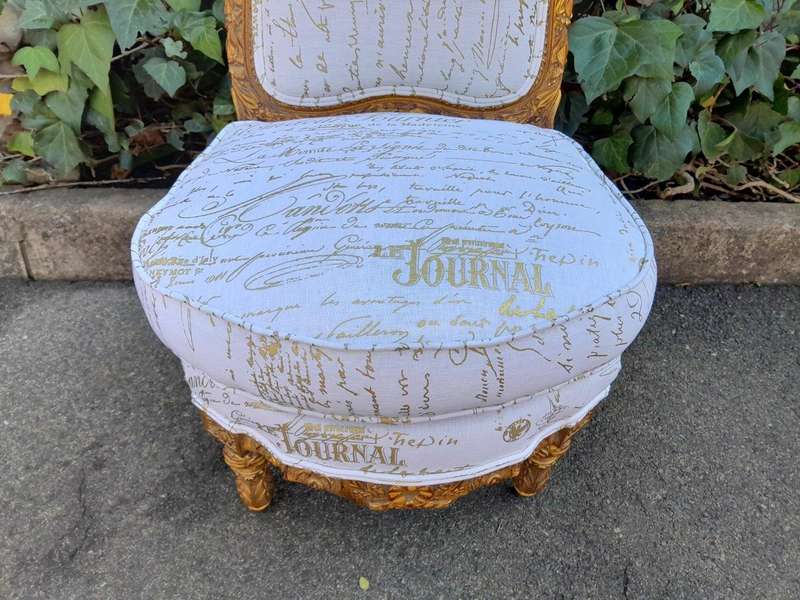 An Antique Early 20th Century French Pair Of Louis XV Style Heavily Carved Gilt Wood Slipper Chairs
