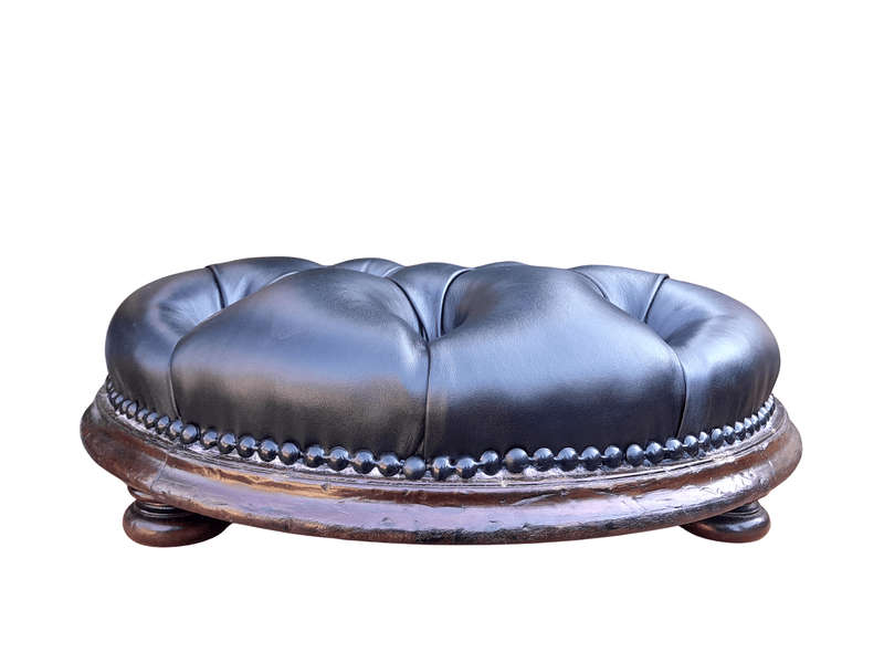 An Antique Victorian 20th Century / Circa 1880s Mahogany Foot Stool On Bun Feet In A Hand Gilde...