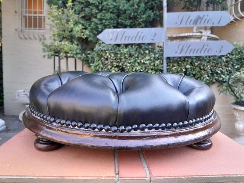 An Antique Victorian 20th Century / Circa 1880s Mahogany Foot Stool On Bun Feet In A Hand Gilde...