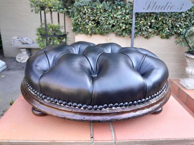 An Antique Victorian 20th Century / Circa 1880s Mahogany Foot Stool On Bun Feet In A Hand Gilde...