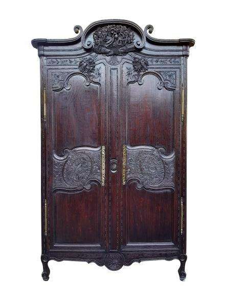 An Antique 19th Century French Oak Armoire With Drawer, Original Brass Hinges And Key