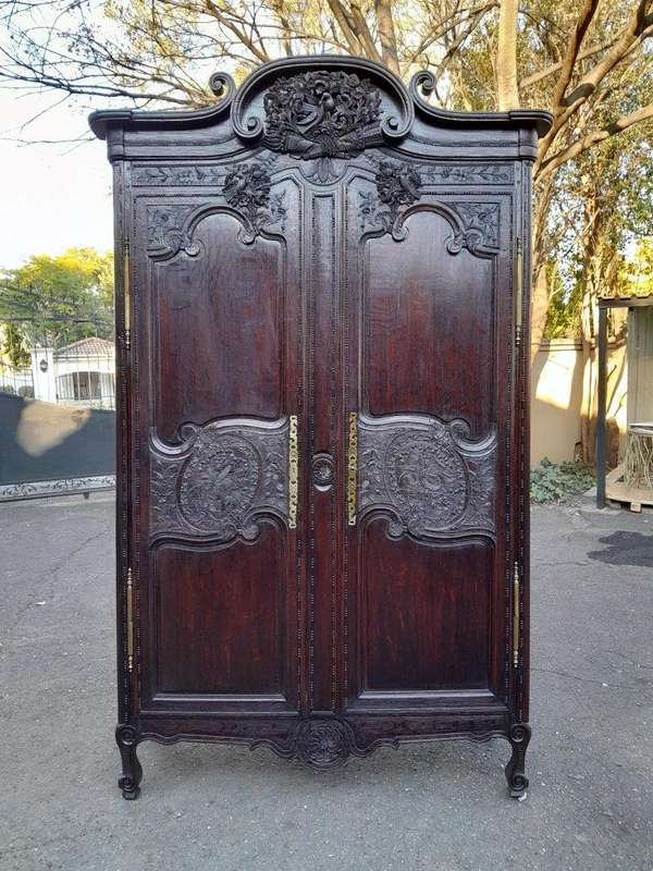 An Antique 19th Century French Oak Armoire With Drawer, Original Brass Hinges And Key