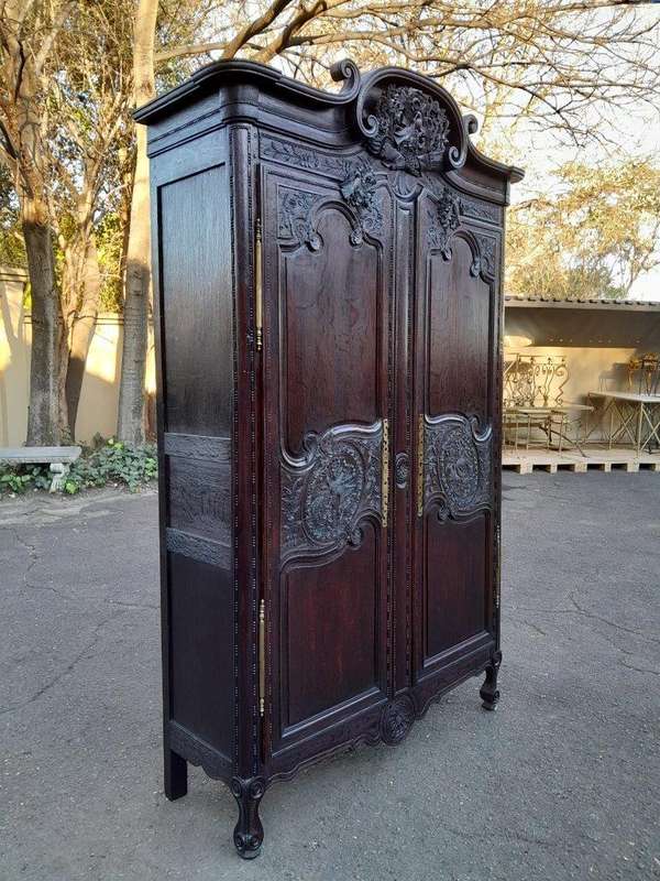 An Antique 19th Century French Oak Armoire With Drawer, Original Brass Hinges And Key