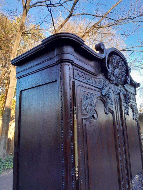 An Antique 19th Century French Oak Armoire With Drawer, Original Brass Hinges And Key