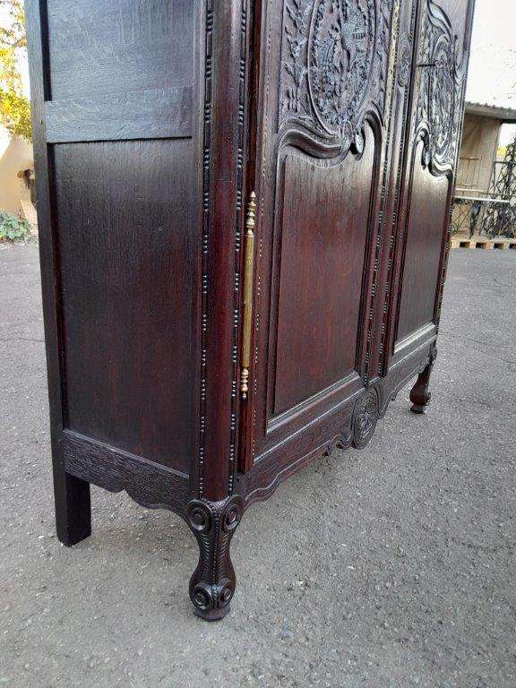 An Antique 19th Century French Oak Armoire With Drawer, Original Brass Hinges And Key