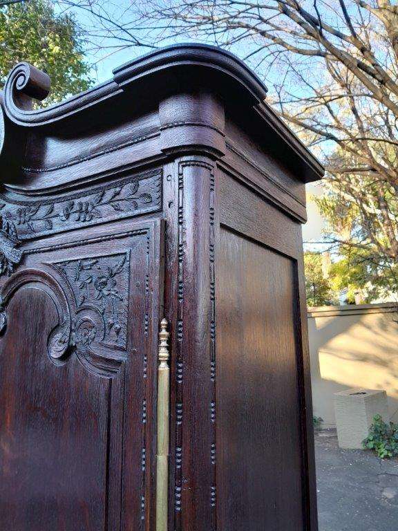 An Antique 19th Century French Oak Armoire With Drawer, Original Brass Hinges And Key