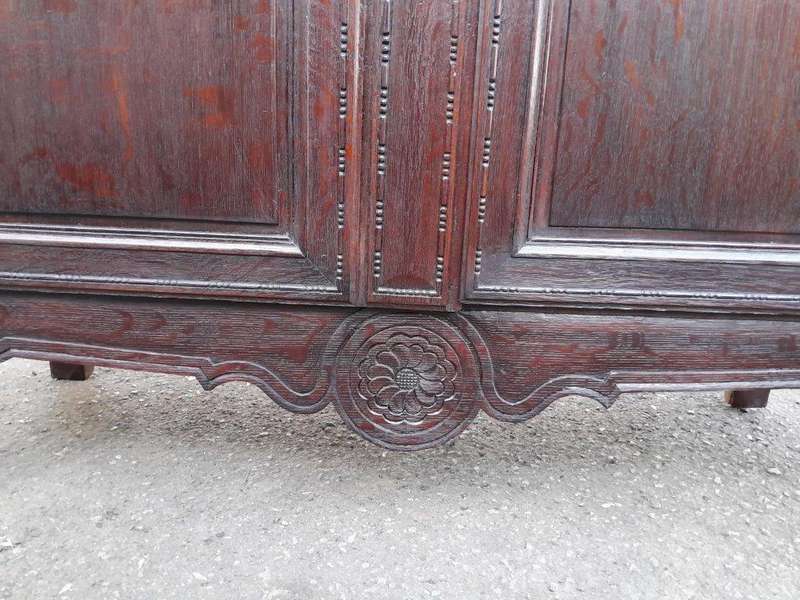 An Antique 19th Century French Oak Armoire With Drawer, Original Brass Hinges And Key
