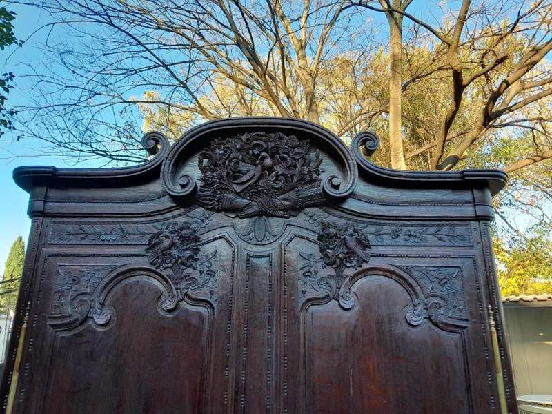 An Antique 19th Century French Oak Armoire With Drawer, Original Brass Hinges And Key