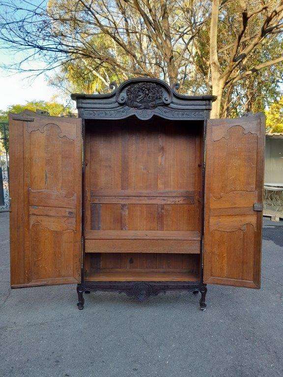 An Antique 19th Century French Oak Armoire With Drawer, Original Brass Hinges And Key
