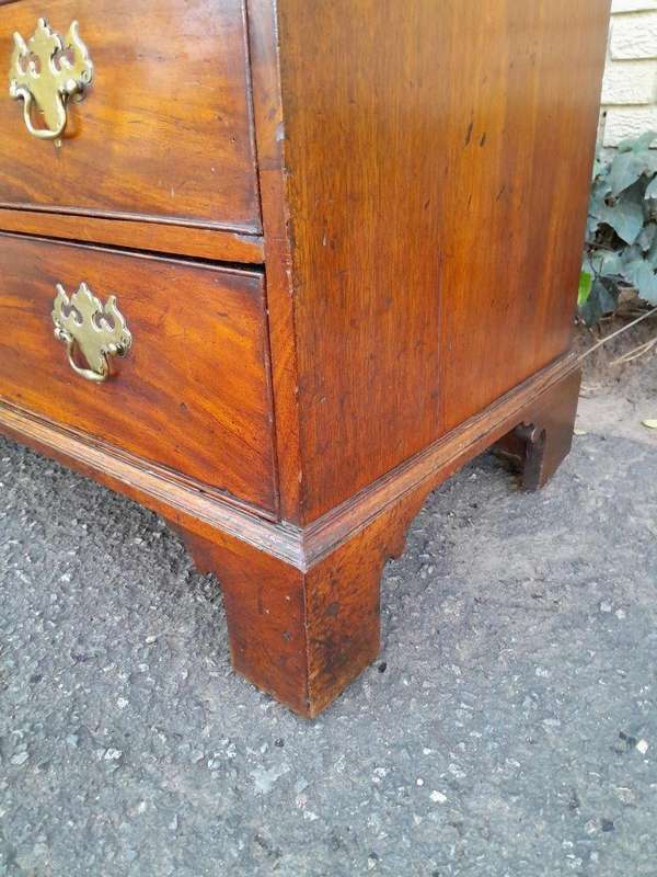 An Antique George III Flame Mahogany Bureau With Enclosed Fitted Interior, Brass Handles