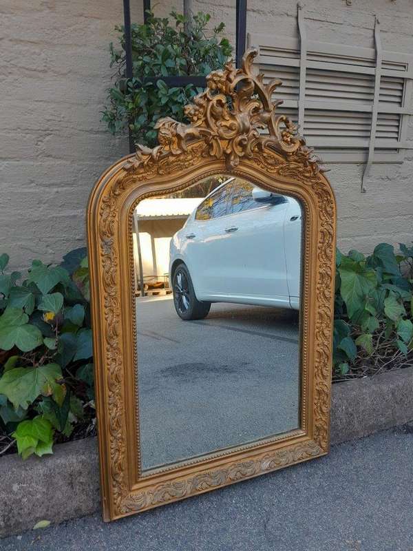 An Antique French 19th Century Ornately Carved Giltwood Mirror ND
