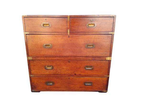 An Antique 19th Century / Circa 1895 Original Teak Military Chest With Brass Handles