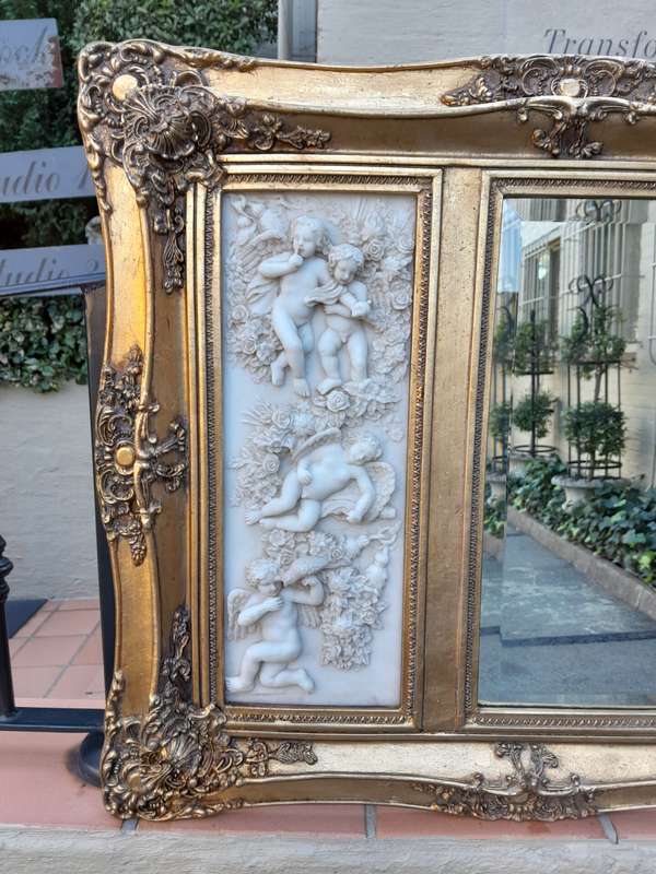 A 20th Century Carved And Gilded Bevelled Mirror With Marble Plaques