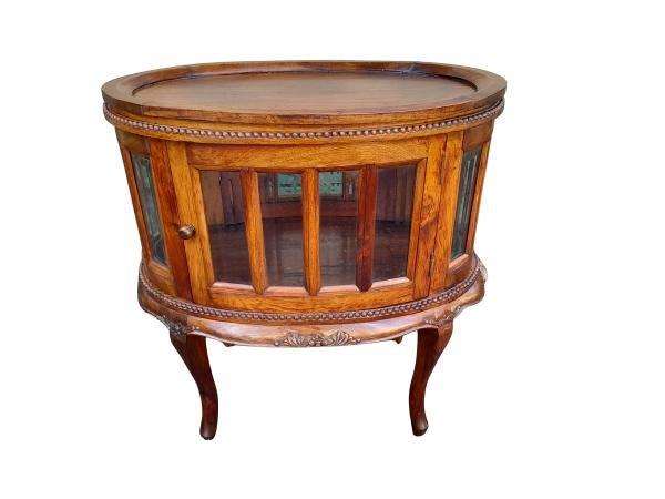 A 20th Century Teak Drinks  /  Tea Table With Bevelled Glass And Door With Tray