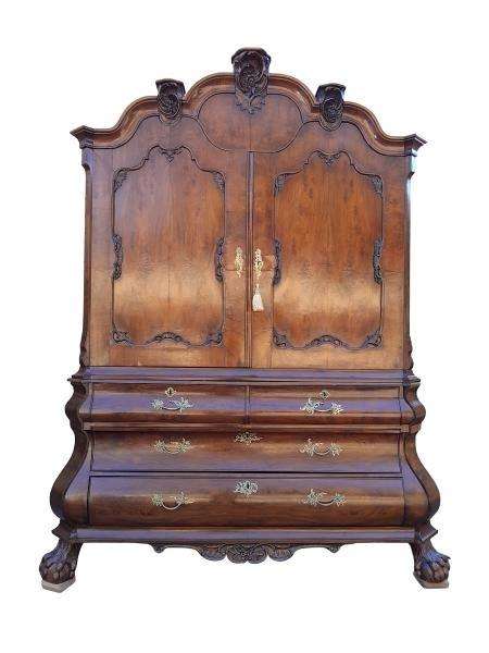 An Antique 18th Century Circa 1755 Dutch Heavily Carved Mahogany Wood Armoire / Cabinet