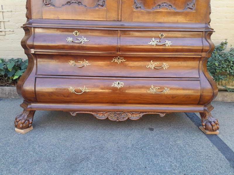 An Antique 18th Century Circa 1755 Dutch Heavily Carved Mahogany Wood Armoire / Cabinet