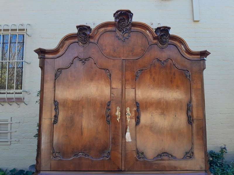 An Antique 18th Century Circa 1755 Dutch Heavily Carved Mahogany Wood Armoire / Cabinet