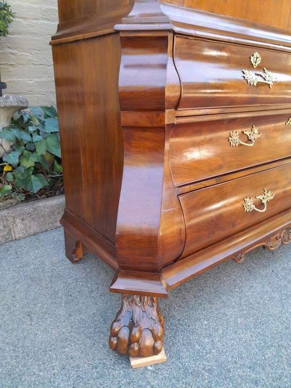 An Antique 18th Century Circa 1755 Dutch Heavily Carved Mahogany Wood Armoire / Cabinet