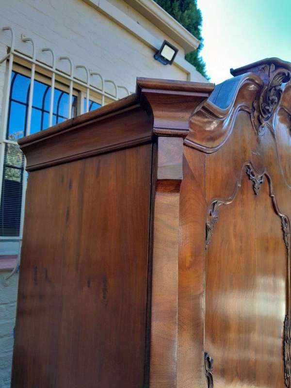 An Antique 18th Century Circa 1755 Dutch Heavily Carved Mahogany Wood Armoire / Cabinet