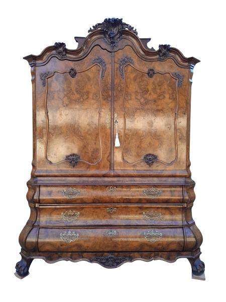 An 18th Century Circa 1760 Dutch Rococo Heavily Carved Burr Walnut Armoire / Cabinet