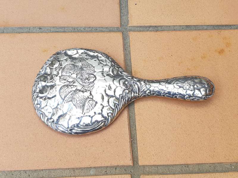 Hand Held mirror with Silver Angels (scratch on mirror)
