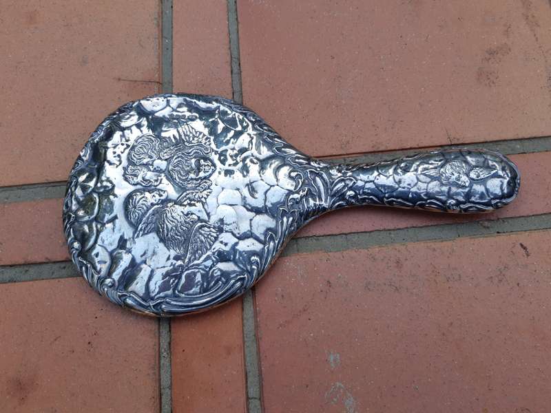 Hand Held mirror with Silver Angels (scratch on mirror)