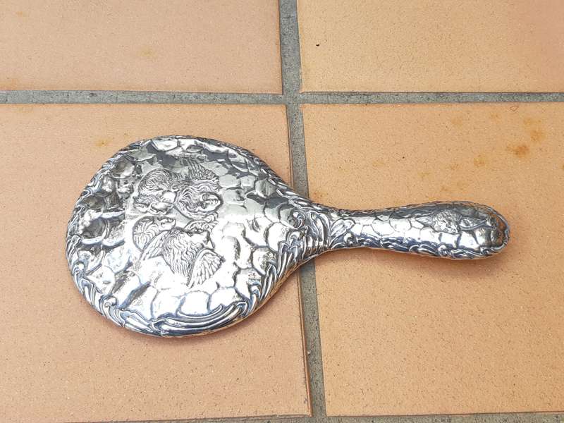 Hand Held mirror with Silver Angels (scratch on mirror)