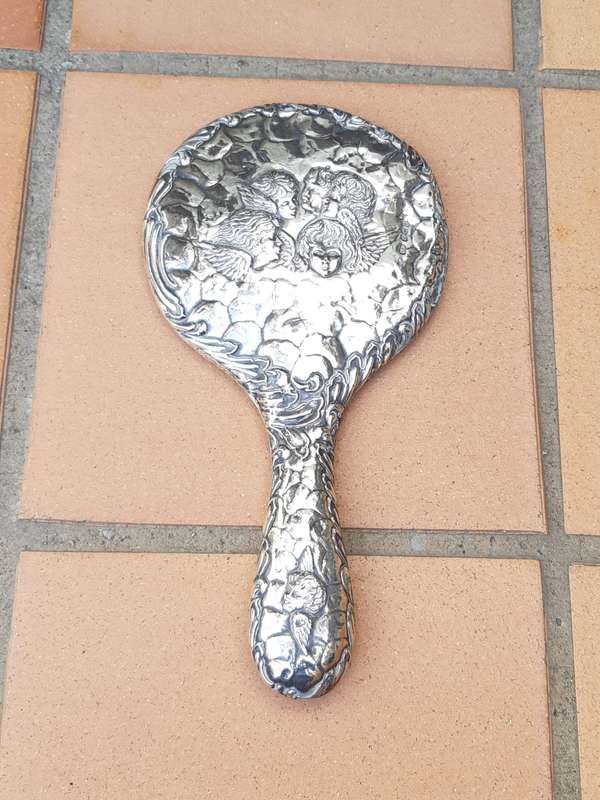 Hand Held mirror with Silver Angels (scratch on mirror)