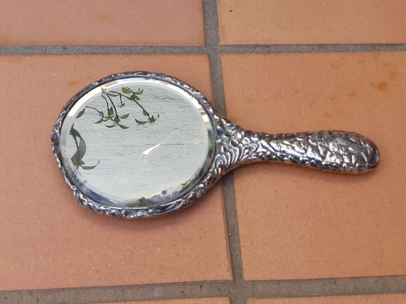 Hand Held mirror with Silver Angels (scratch on mirror)