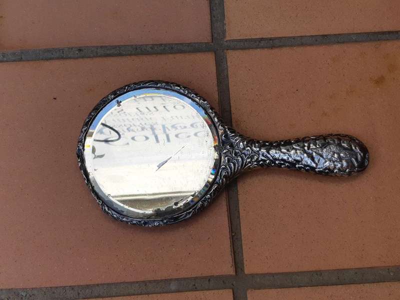 Hand Held mirror with Silver Angels (scratch on mirror)