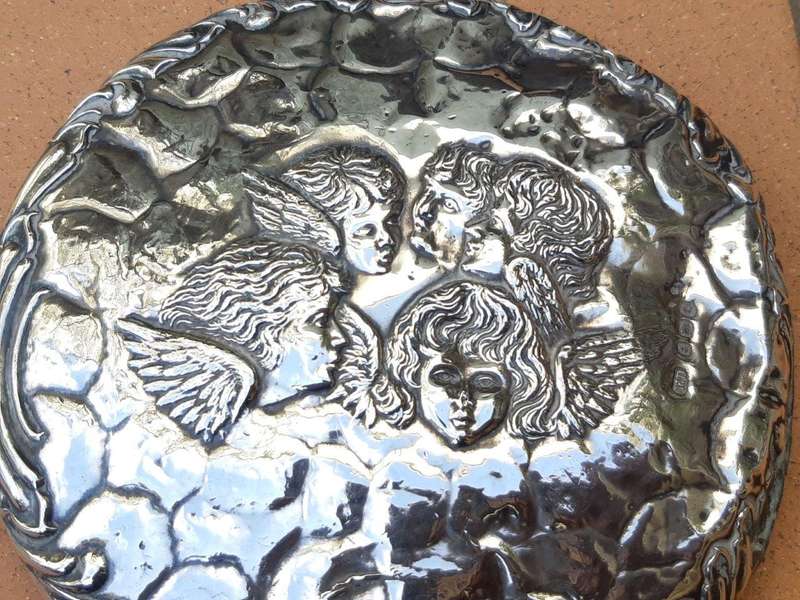 Hand Held mirror with Silver Angels (scratch on mirror)