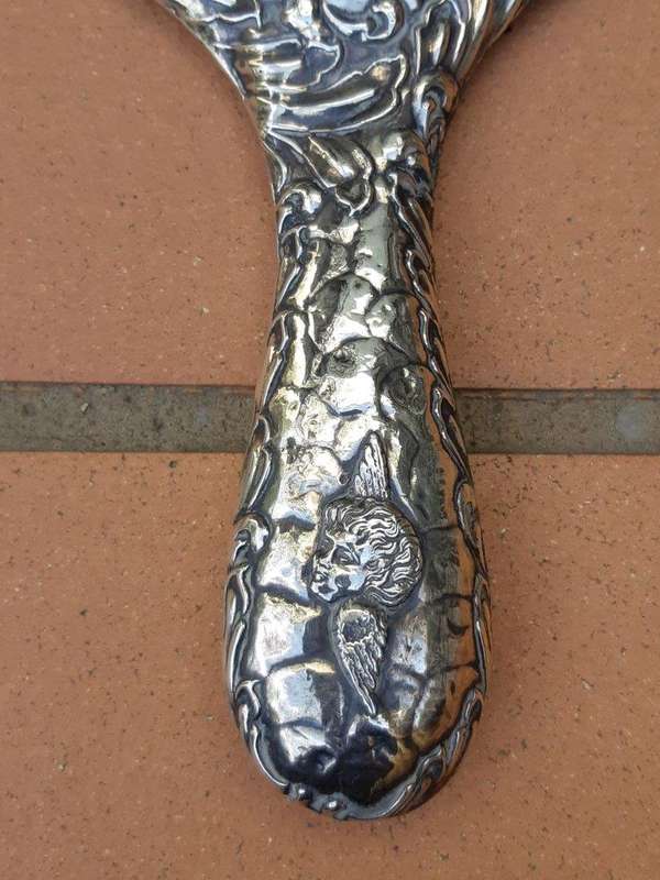 Hand Held mirror with Silver Angels (scratch on mirror)