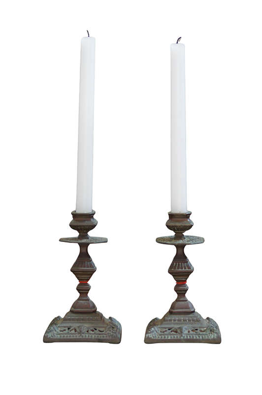 Pair French Brass Candle Holders
