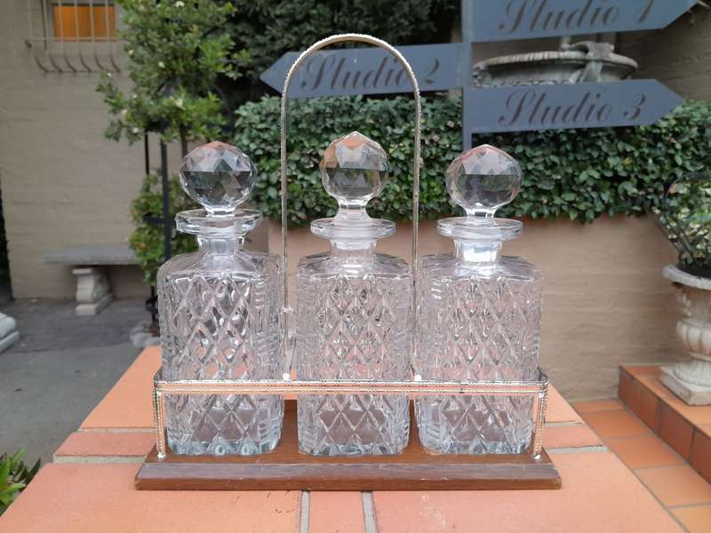 3 Glass Bottle Silver Plated Caddy