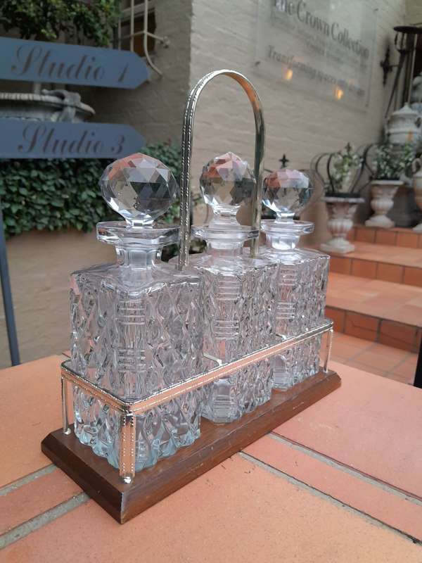 3 Glass Bottle Silver Plated Caddy