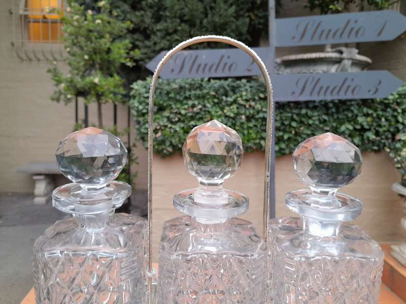 3 Glass Bottle Silver Plated Caddy