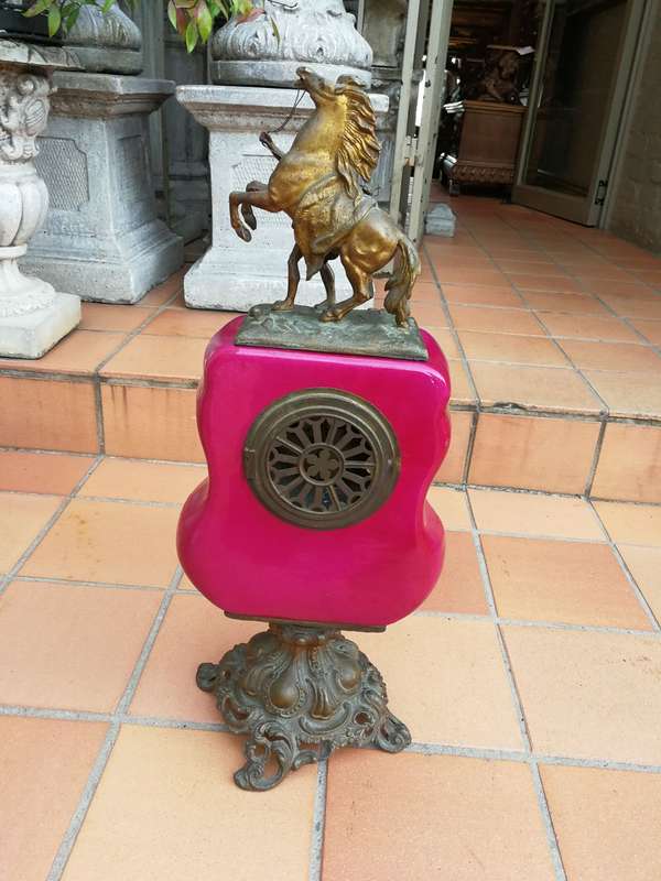 Antique Limoges Porcelain & Bronze Clock With Horse Statue