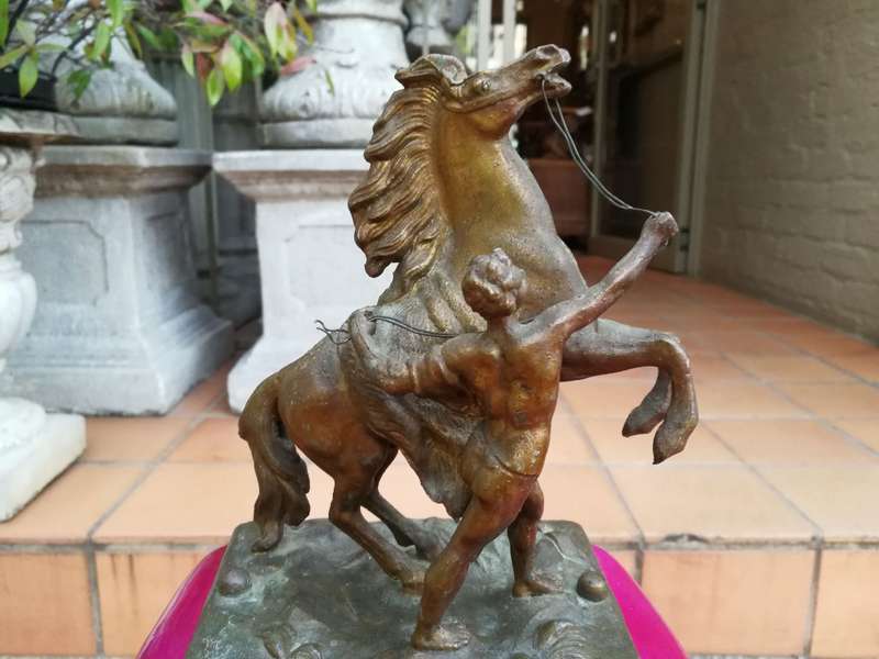 Antique Limoges Porcelain & Bronze Clock With Horse Statue