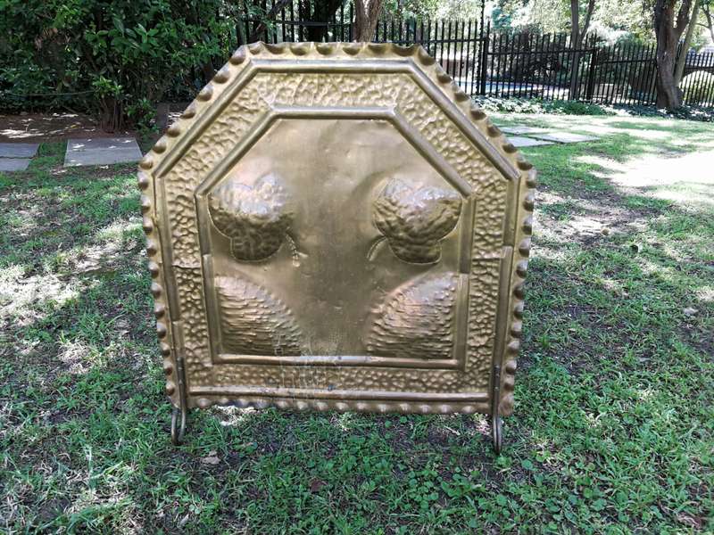 Solid Brass Repousse Fire Screen, Hand Hammered Detailing