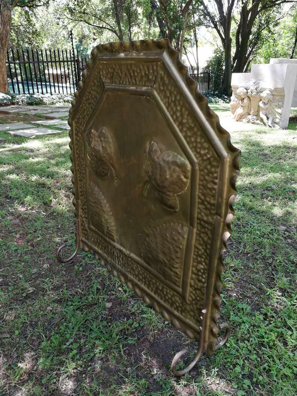 Solid Brass Repousse Fire Screen, Hand Hammered Detailing