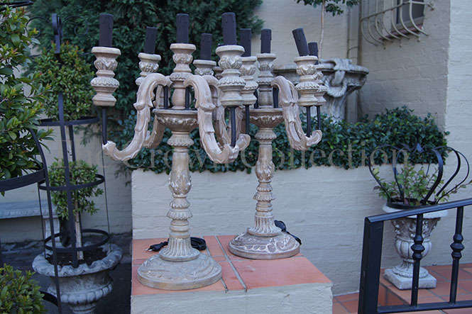 Pair Wooden Candelabra
