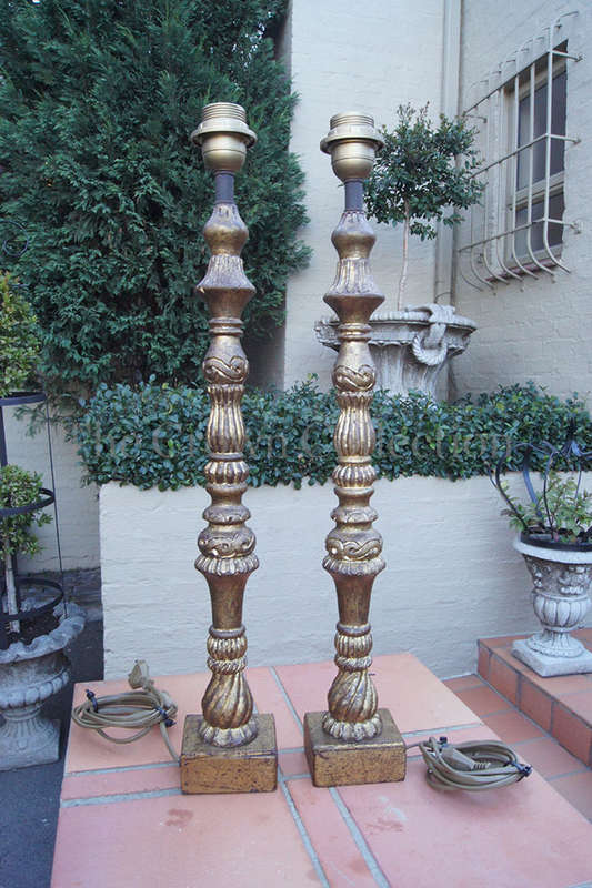 Pair Tall Gilded Table Lamps