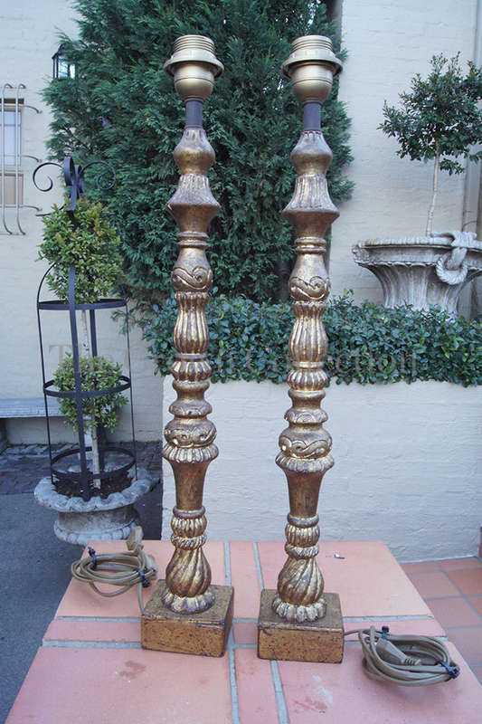 Pair Tall Gilded Table Lamps