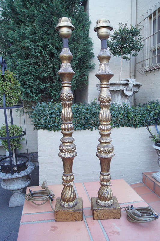Pair Tall Gilded Table Lamps