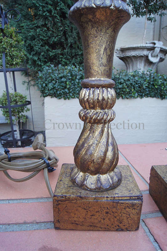 Pair Tall Gilded Table Lamps