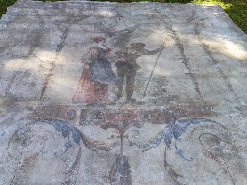 A Large wall panel painting depicting a lady and a gentleman