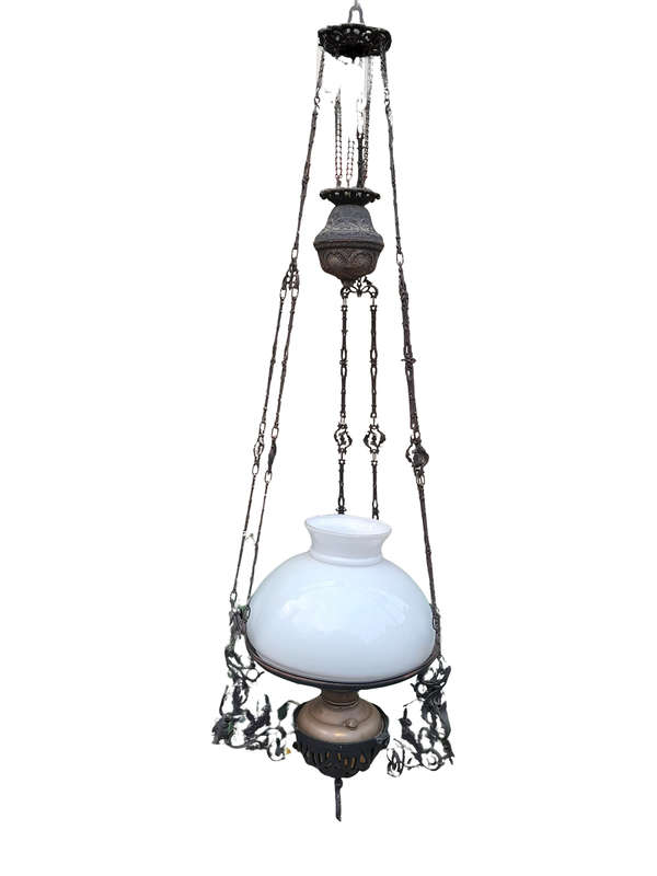 A 19TH Century Circa 1860  Victorian Gilt Metal Hanging Oil Lamp / Chandelier ND